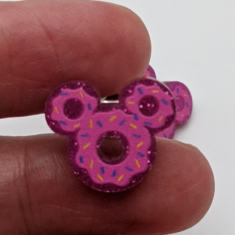 Mickey Mouse pink glitter donut stud earrings - Picture 5 of 6